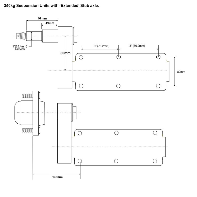 350kg Alloy Trailer Suspension Units with Extended Axle