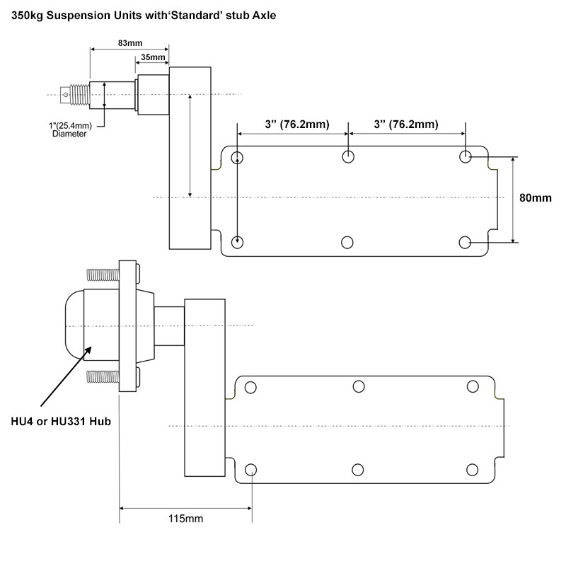 350kg Alloy Trailer Suspension Units with Standard Axle